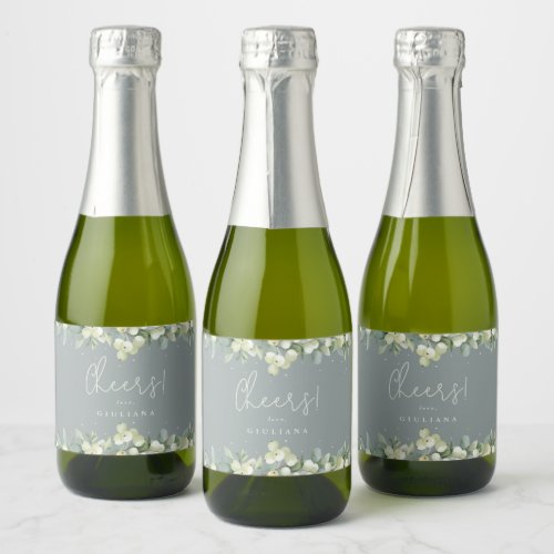 Green SnowberryEucalyptus Bridal Shower Mini Sparkling Wine Label