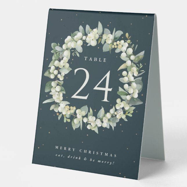 Green Snowberry+Eucalyptus Christmas Table Number Table Tent (Front)