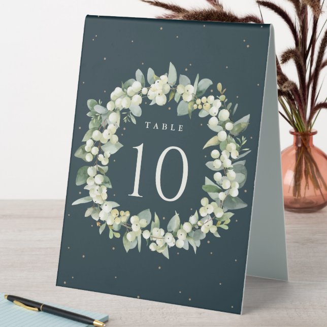 Green Snowberry+Eucalyptus Christmas Table Number Table Tent (In SItu (Table))