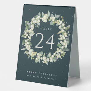 Green Snowberry+Eucalyptus Christmas Table Number Tent