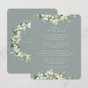 Green Snowberry+Eucalyptus Edged Wedding Itinerary Enclosure Card