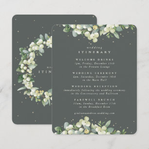 Green Snowberry+Eucalyptus Edged Wedding Itinerary Enclosure Card