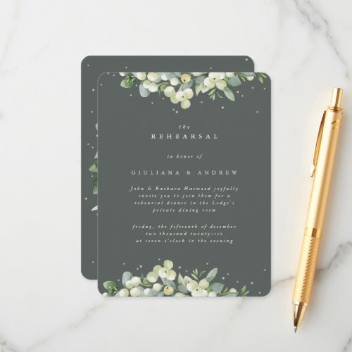 Green SnowberryEucalyptus Edged Wedding Rehearsal Enclosure Card