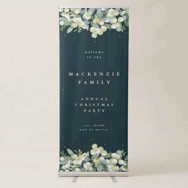 Green Snowberry+Eucalyptus Holiday Party Welcome Retractable Banner (Front)