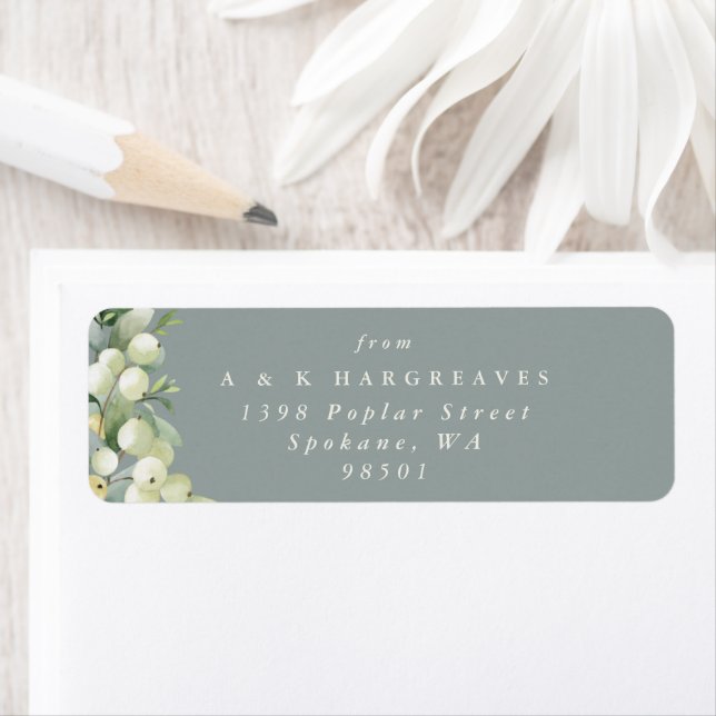 Green Snowberry+Eucalyptus Holiday Return Address Label (Insitu)