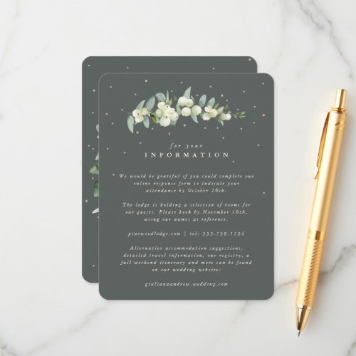 Green SnowberryEucalyptus Stem Wedding Details Enclosure Card