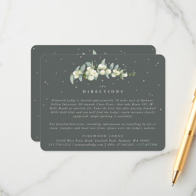 Green Snowberry+Eucalyptus Stem Wedding Directions Enclosure Card (Front/Back In Situ)
