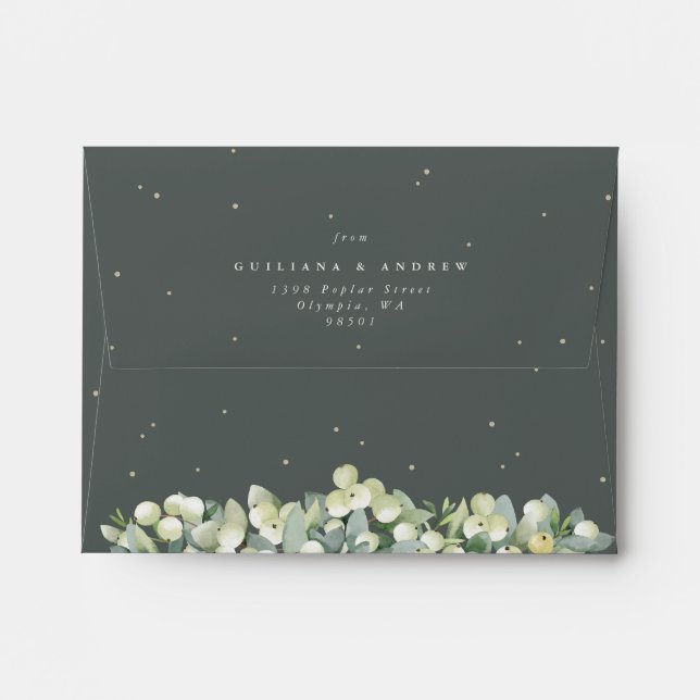 Green Snowberry+Eucalyptus Wedding A2 Enclosure Envelope (Back (Top Flap))