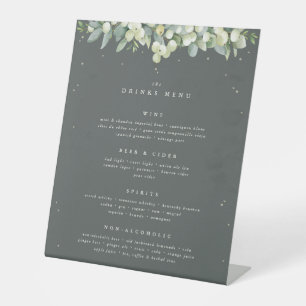 Green Snowberry+Eucalyptus Wedding Drinks/Bar Menu Pedestal Sign