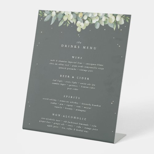 Green SnowberryEucalyptus Wedding DrinksBar Menu Pedestal Sign