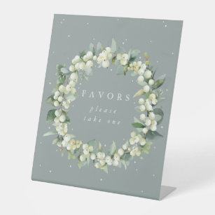 Green Snowberry+Eucalyptus Wedding Favors Table Pedestal Sign