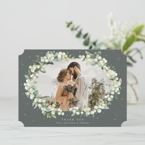 Green SnowberryEucalyptus Wedding Flat Photo Thank You Card