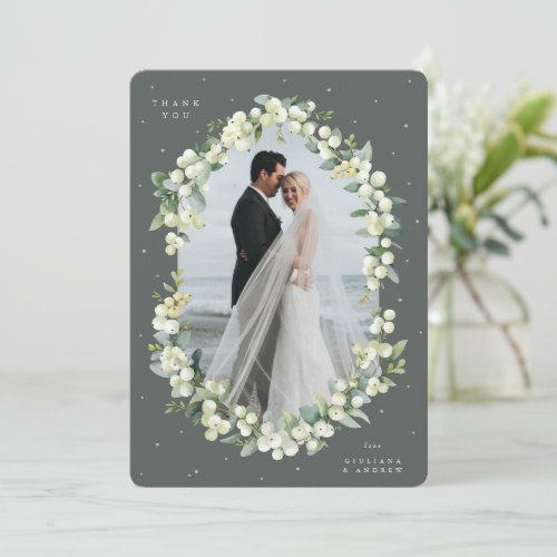 Green SnowberryEucalyptus Wedding Flat Photo Thank You Card