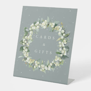 Green Snowberry+Eucalyptus Wedding Gifts+Cards Pedestal Sign