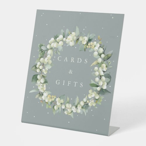 Green SnowberryEucalyptus Wedding GiftsCards Pedestal Sign