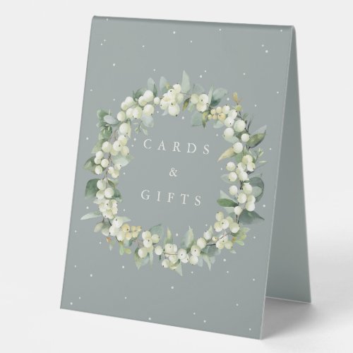 Green SnowberryEucalyptus Wedding GiftsCards Table Tent Sign