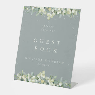 Green Snowberry+Eucalyptus Wedding Guest Book Pedestal Sign