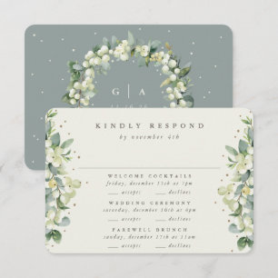 Green Snowberry+Eucalyptus Wedding Multi-Event RSVP Card