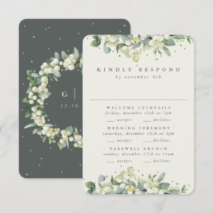 Green Snowberry+Eucalyptus Wedding Multi-Event RSVP Card