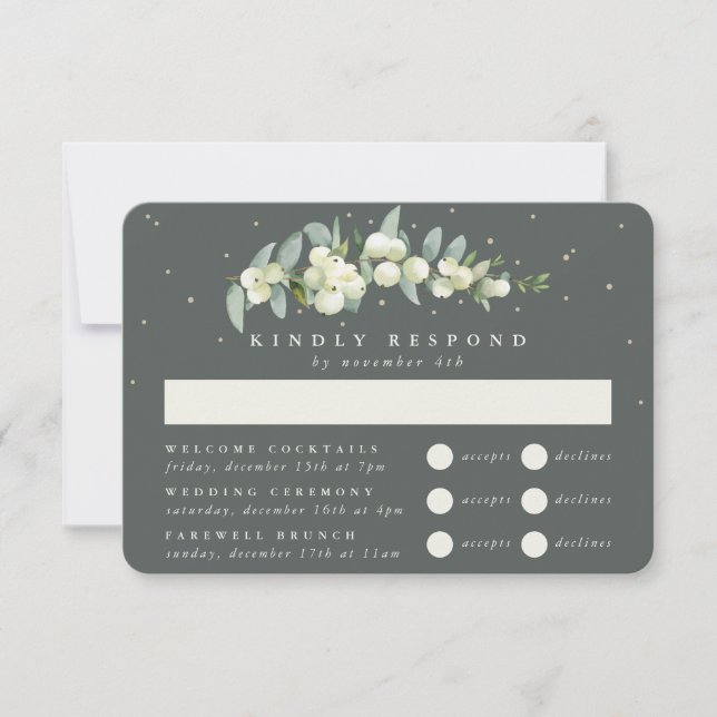 Green Snowberry+Eucalyptus Wedding Multi-Event RSVP Card (Front)