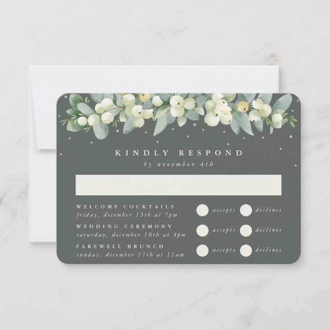 Green Snowberry+Eucalyptus Wedding Multi-Event RSVP Card (Front)