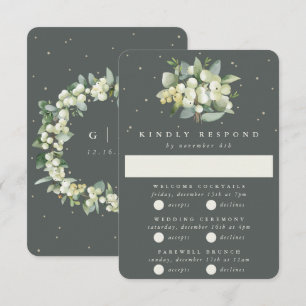 Green Snowberry+Eucalyptus Wedding Multi-Event RSVP Card