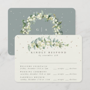 Green Snowberry+Eucalyptus Wedding Multi-Event RSVP Card