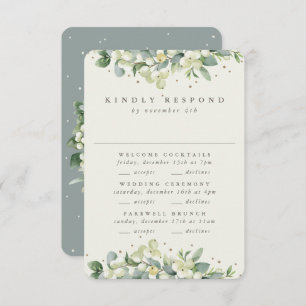 Green Snowberry+Eucalyptus Wedding Multi-Event RSVP Card