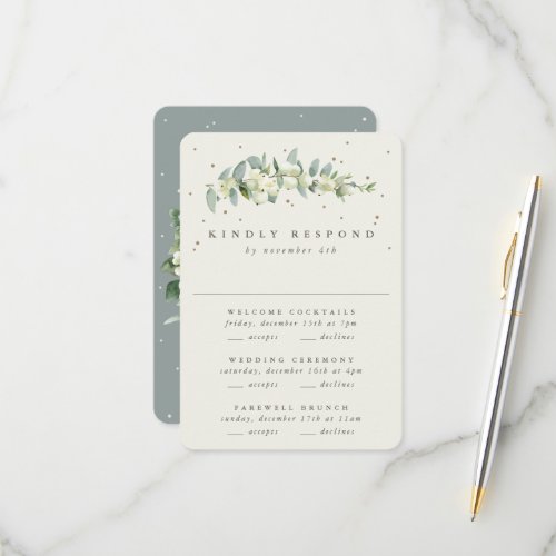 Green SnowberryEucalyptus Wedding Multi_Event RSVP Card