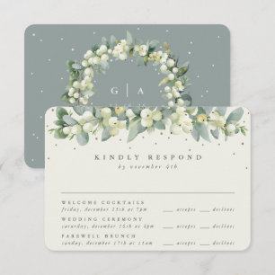 Green Snowberry+Eucalyptus Wedding Multi-Event RSVP Card