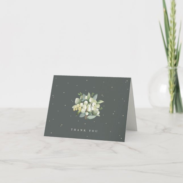 Green Snowberry+Eucalyptus Wedding Note Letterpress Thank You Card (Front)