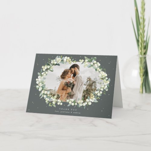 Green SnowberryEucalyptus Wedding Photo Thank You Card