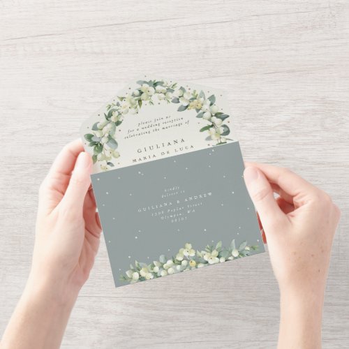 Green SnowberryEucalyptus Wedding Reception Only All In One Invitation