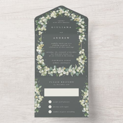 Green SnowberryEucalyptus Wedding Reception Only All In One Invitation