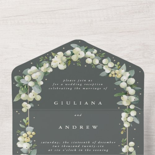 Green SnowberryEucalyptus Wedding Reception Only All In One Invitation