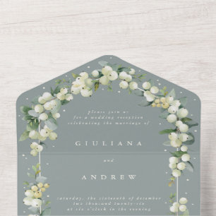 Green Snowberry+Eucalyptus Wedding Reception Only All In One Invitation
