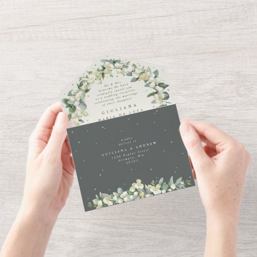 Green SnowberryEucalyptus Wedding Reception Only All In One Invitation