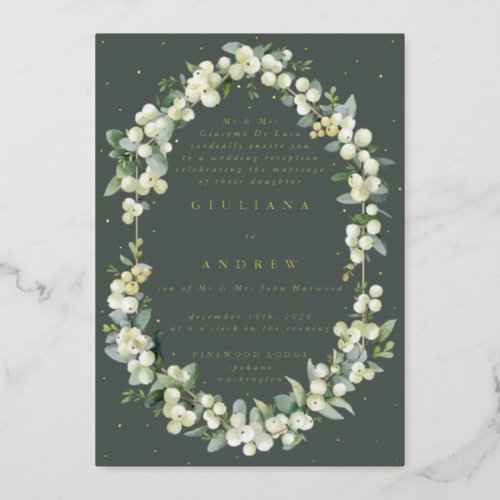 Green SnowberryEucalyptus Wedding Reception Only Foil Invitation