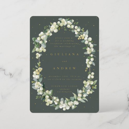 Green SnowberryEucalyptus Wedding Reception Only Foil Invitation