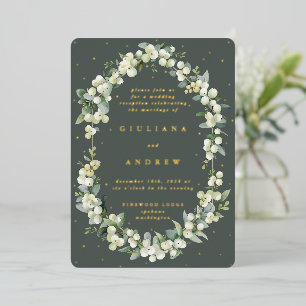 Green Snowberry+Eucalyptus Wedding Reception Only Foil Invitation