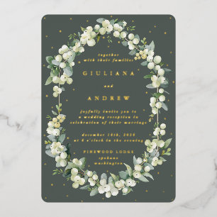 Green Snowberry+Eucalyptus Wedding Reception Only Foil Invitation