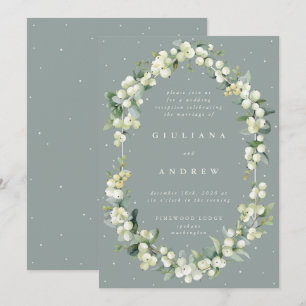 Green Snowberry+Eucalyptus Wedding Reception Only Invitation