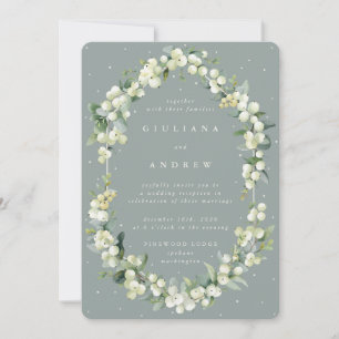 Green Snowberry+Eucalyptus Wedding Reception Only Invitation