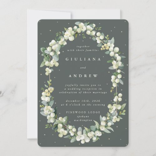 Green SnowberryEucalyptus Wedding Reception Only Invitation