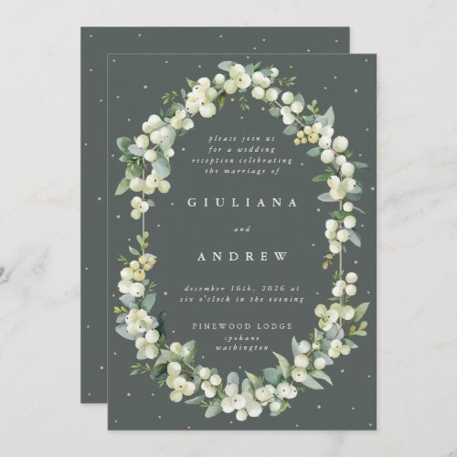 Green SnowberryEucalyptus Wedding Reception Only Invitation