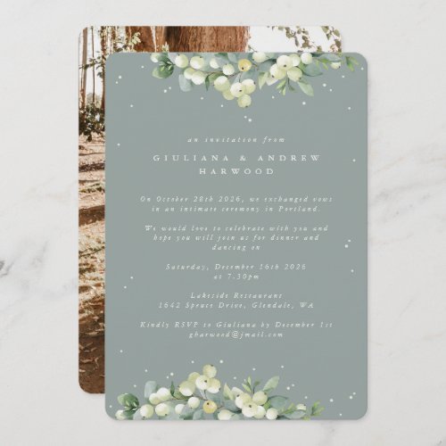 Green SnowberryEucalyptus Wedding Reception Photo Invitation