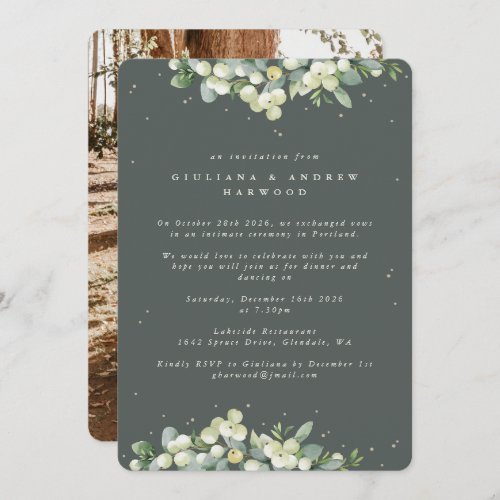 Green SnowberryEucalyptus Wedding Reception Photo Invitation