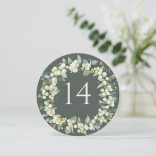 Green Snowberry+Eucalyptus Wedding Table Number