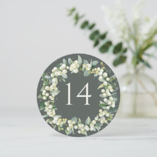 Green Snowberry+Eucalyptus Wedding Table Number