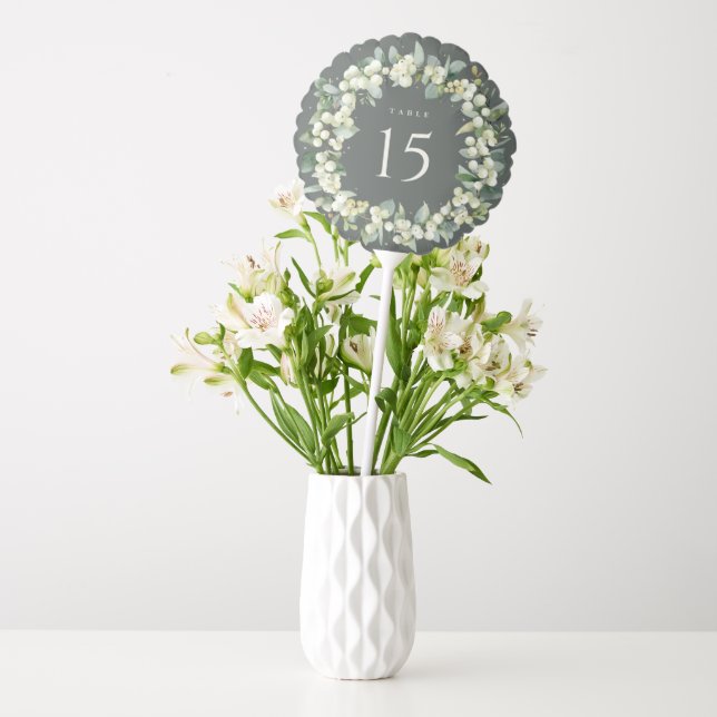 Green Snowberry+Eucalyptus Wedding Table Number Balloon (Vase)